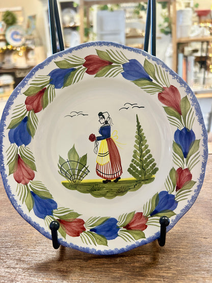 Multicolor Quimper Breton Woman Plate France, 7"