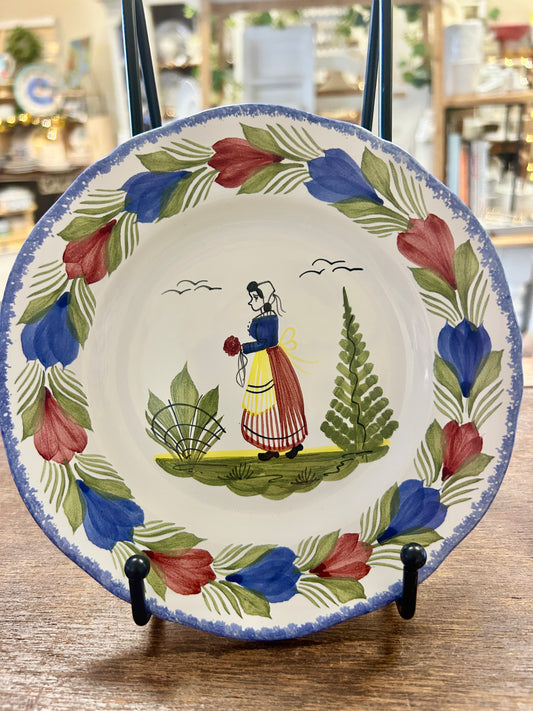 Multicolor Quimper Breton Woman Plate France, 7"