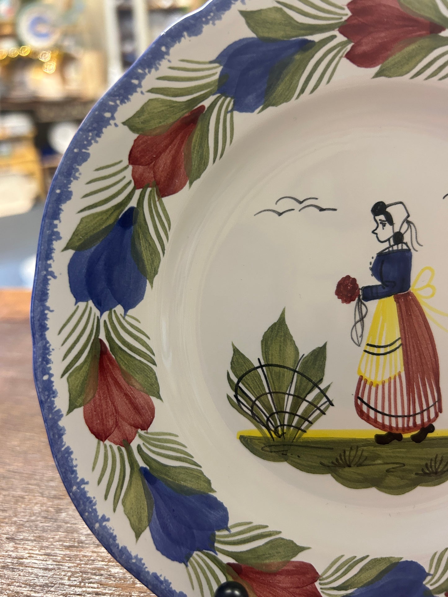 Multicolor Quimper Breton Woman Plate France, 7"