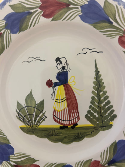 Multicolor Quimper Breton Woman Plate France, 7"