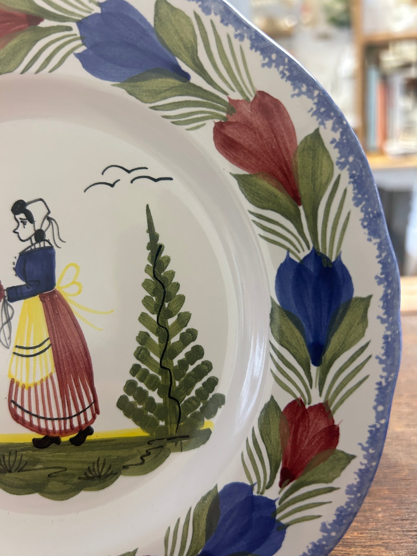 Multicolor Quimper Breton Woman Plate France, 7"