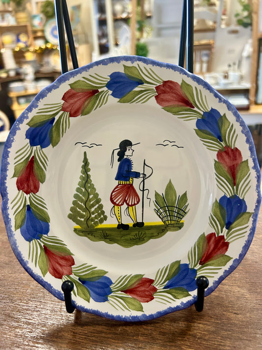 Multicolor Quimper Breton Man Plate France, 7"