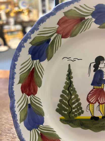 Multicolor Quimper Breton Man Plate France, 7"