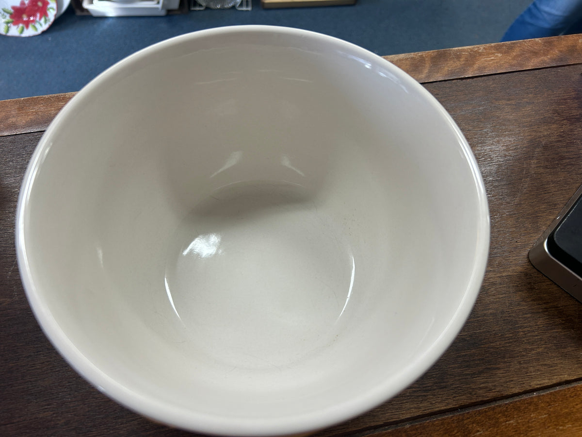 White ceramic bowl interior, smooth glazed surface and wide round base