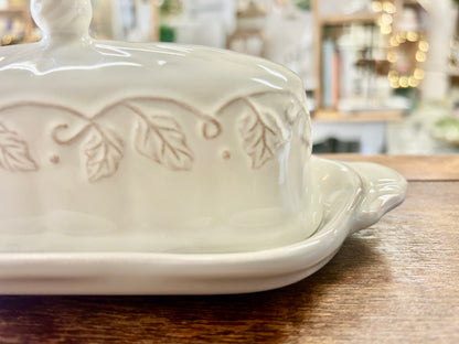 Cream Longaberger Butter Dish Leaf, 8 3/4"
