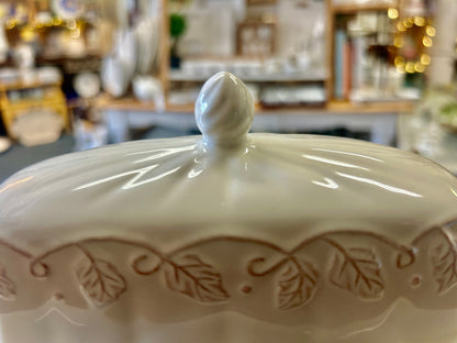Cream Longaberger Butter Dish Leaf, 8 3/4"