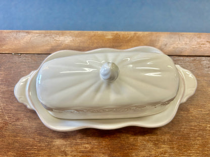 Cream Longaberger Butter Dish Leaf, 8 3/4"