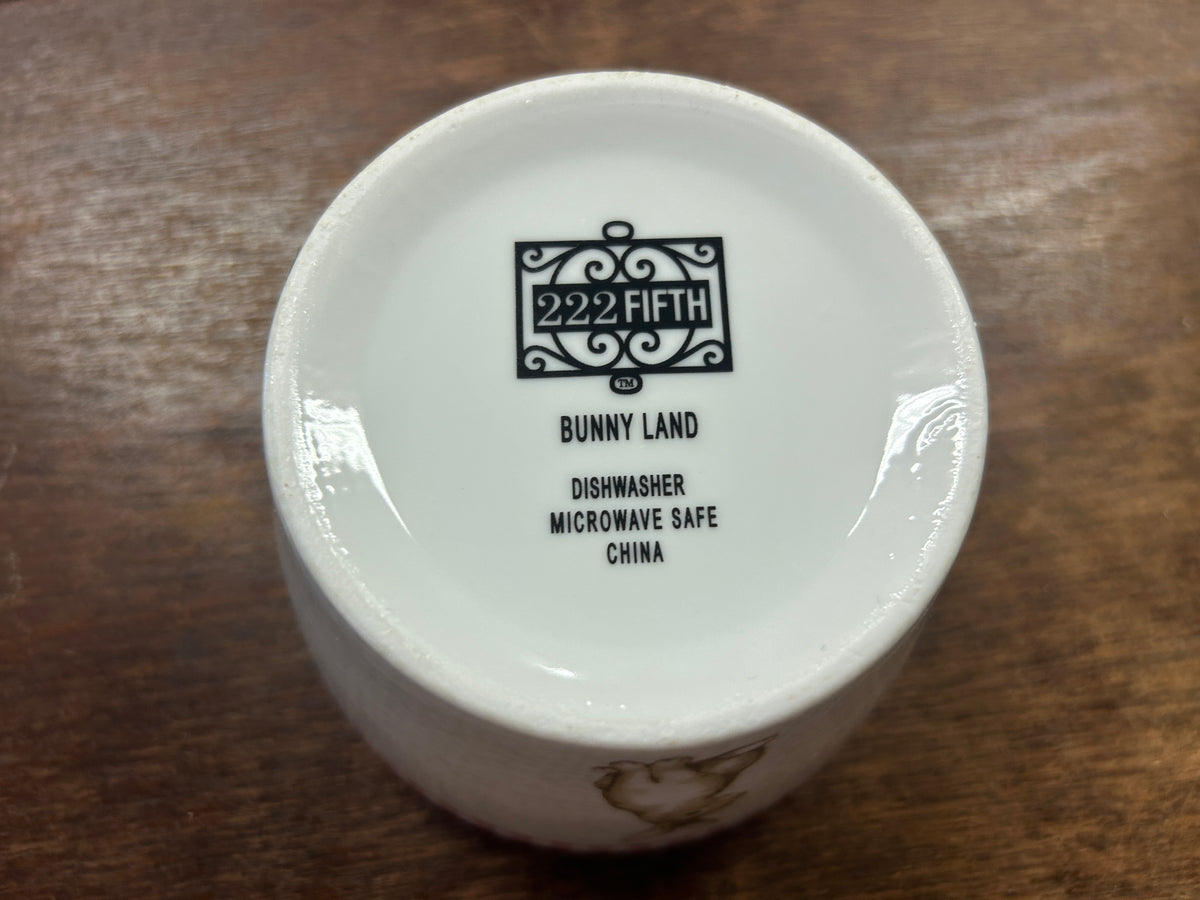 Ceramic bowl base with 222 FIFTH Bunny Land label, dishwasher and microwave safe