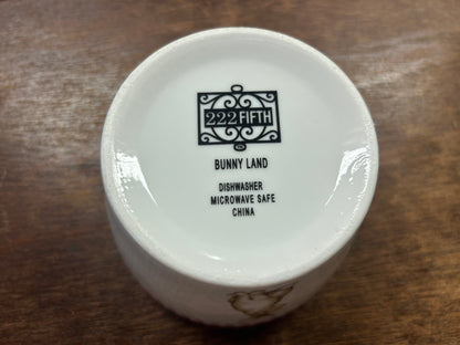 Ceramic bowl base with 222 FIFTH Bunny Land label, dishwasher and microwave safe