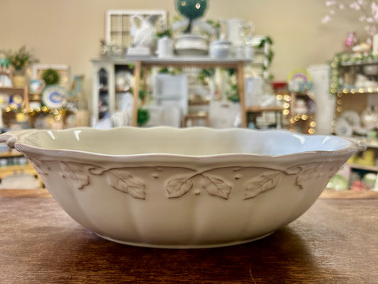 Cream Longaberger Oval Bowl Leaves, 14 3/4"