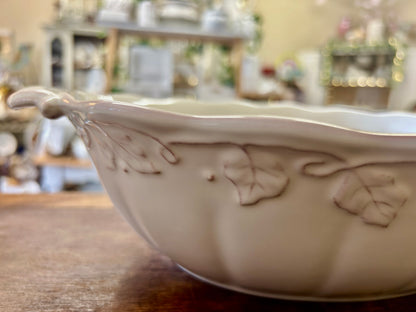 Cream Longaberger Oval Bowl Leaves, 14 3/4"