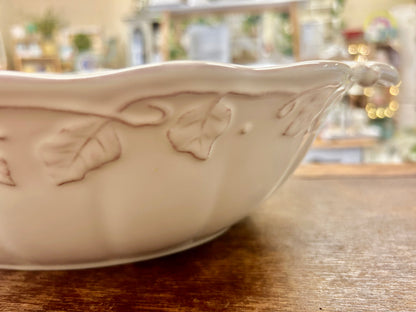 Cream Longaberger Oval Bowl Leaves, 14 3/4"