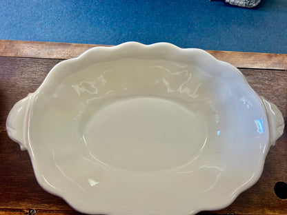 Cream Longaberger Oval Bowl Leaves, 14 3/4"
