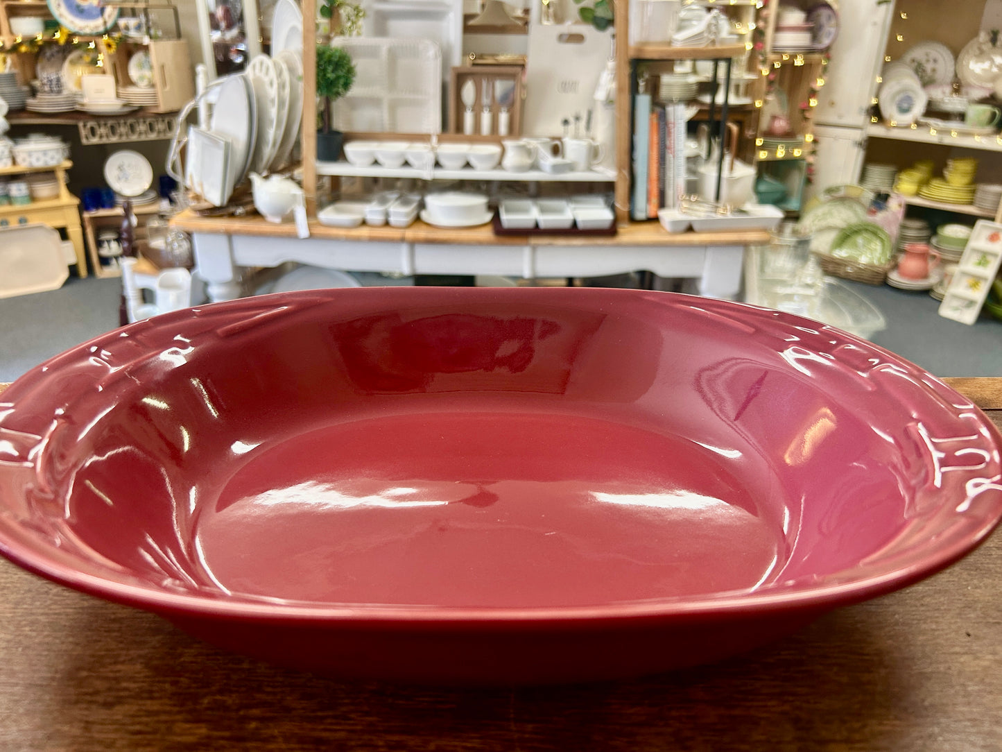 Longaberger Cranberry Oval Bowl, 13"