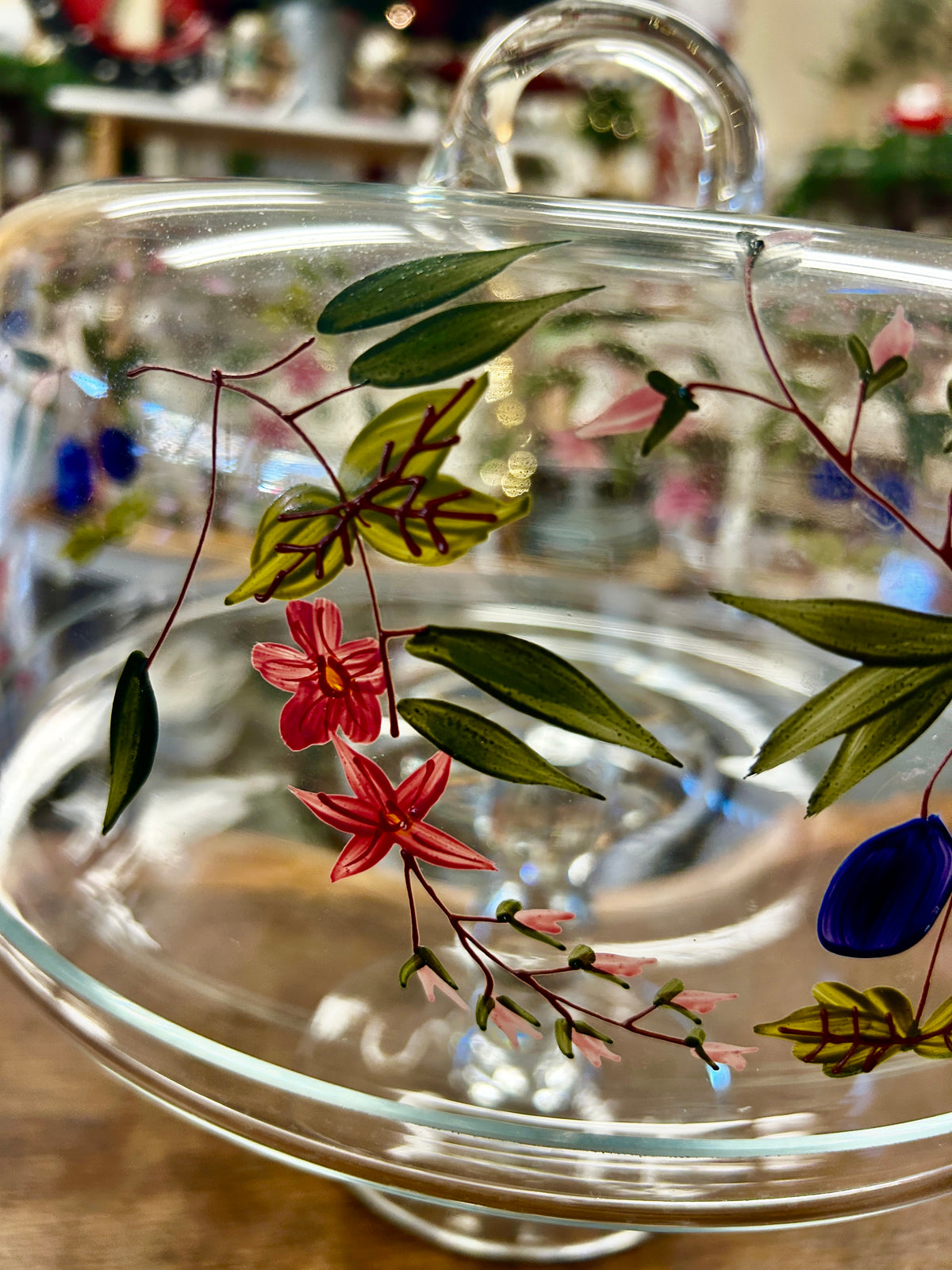 Clear  Handpainted Cake Stand w/ Dome, 11"
