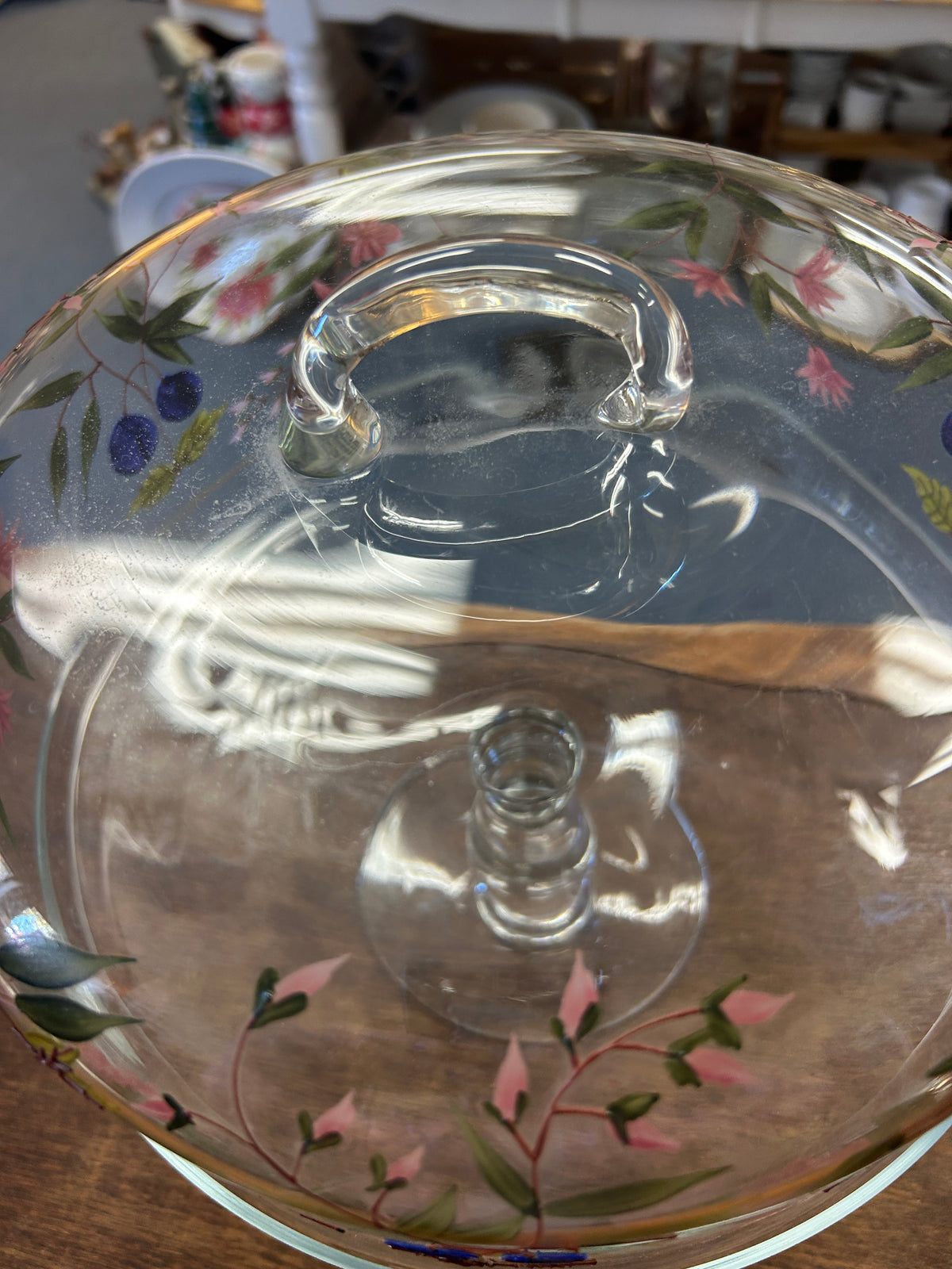 Clear  Handpainted Cake Stand w/ Dome, 11"
