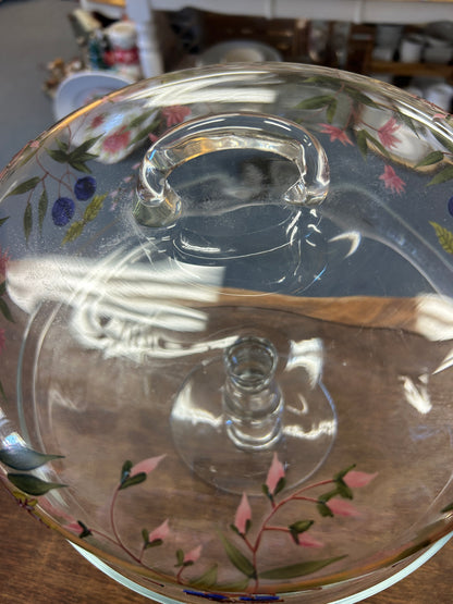 Clear  Handpainted Cake Stand w/ Dome, 11"