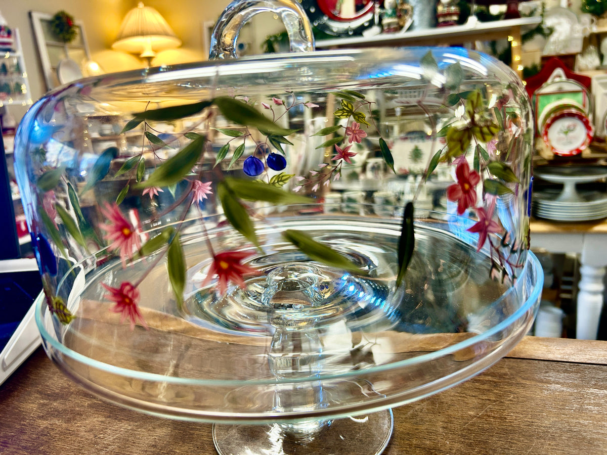 Clear  Handpainted Cake Stand w/ Dome, 11"