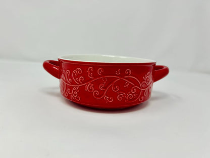 Red Scroll Bowl 2 Handles, 7 1/2"