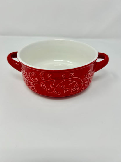 Red Scroll Bowl 2 Handles, 7 1/2"