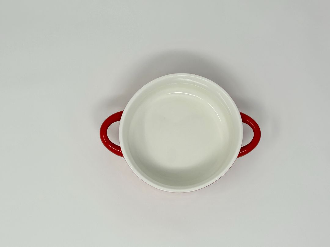 Red Scroll Bowl 2 Handles, 7 1/2"