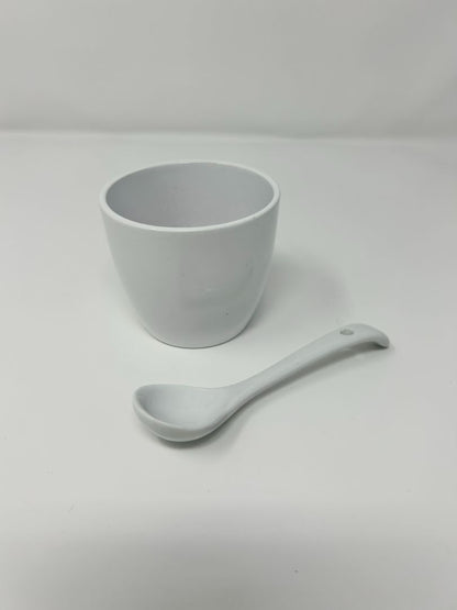 White Condiment Bowl with Spoon, 2 1/2" x 2 1/2"