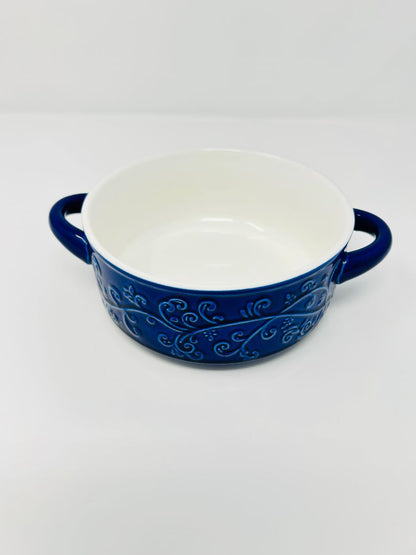 Blue  Blue Scroll Bowl 2 Handles, 7 1/2"