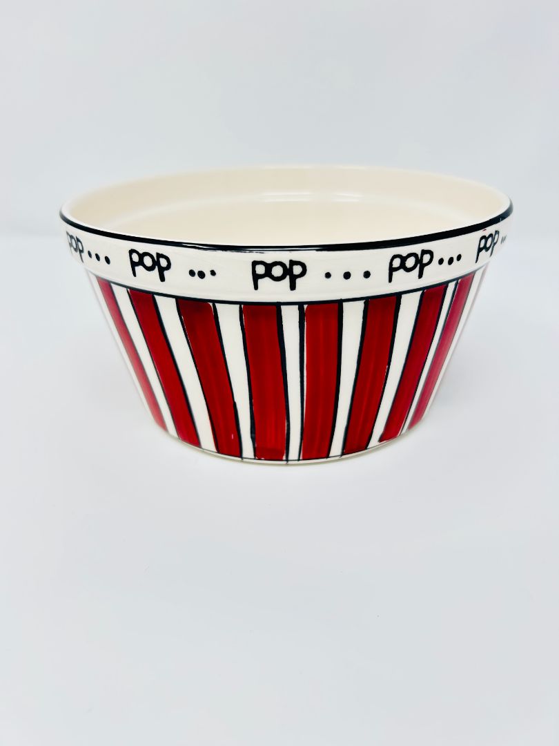 Red Tabletops Unlimited Popcorn Red Striped Bowl, 7" x 3 1/2"