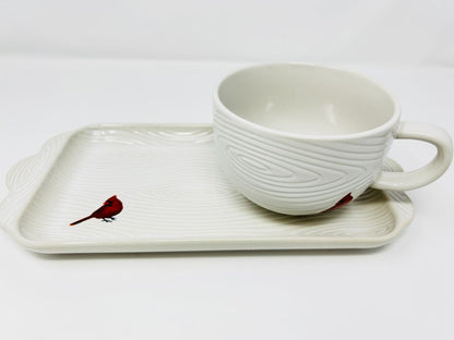 White Temptations Woodland Cardinal Mug & Platter 2 pcs, 18 ounces