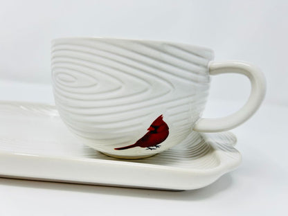 White Temptations Woodland Cardinal Mug & Platter 2 pcs, 18 ounces