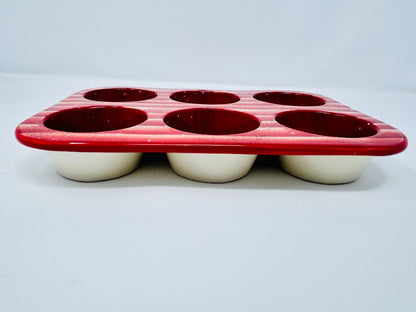 Red Green White Nantucket Home Christmas 6 Cupcake Baker, 10 1/2"