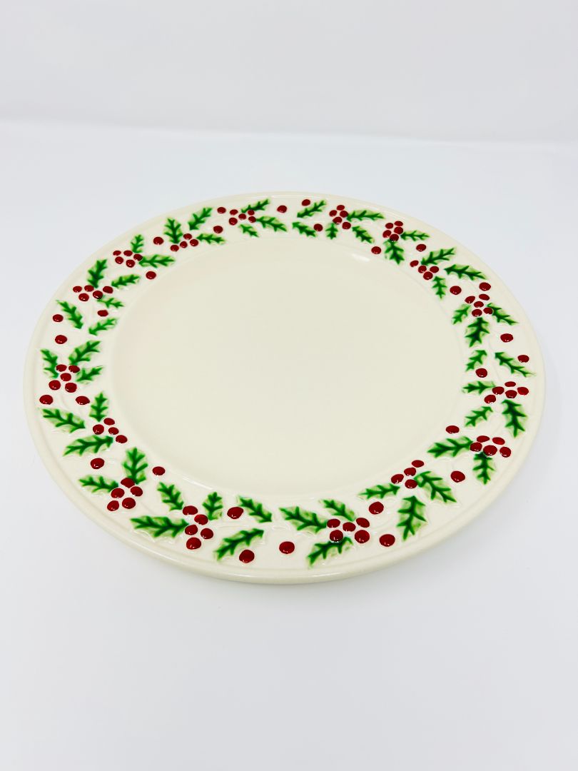 Red Green White Sonoma Holly & Berries Cream Plate, 11"
