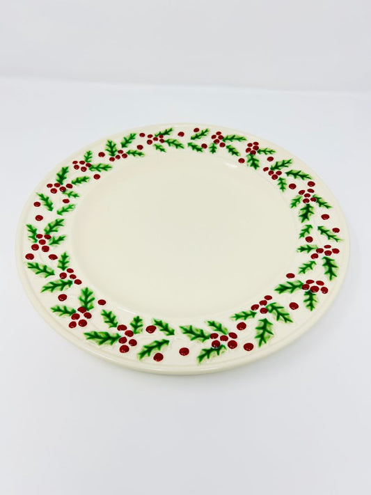 Red Green White Sonoma Holly & Berries Cream Plate, 11"