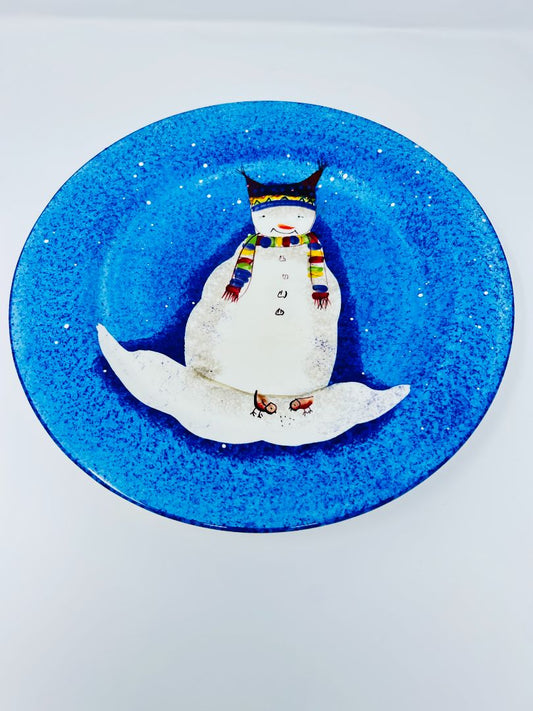 Sakura Snowmates Blue Snowman Plate, 11"