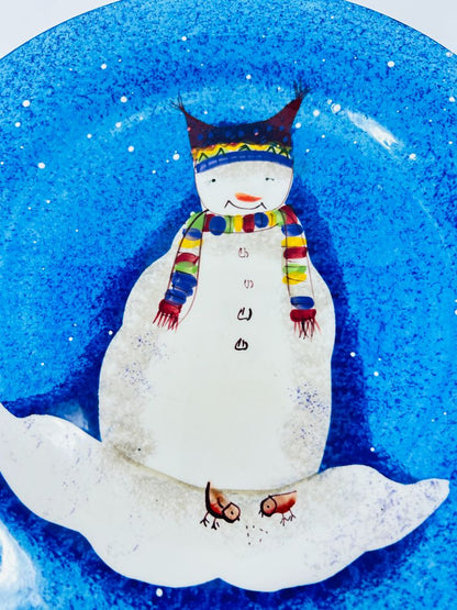 Sakura Snowmates Blue Snowman Plate, 11"