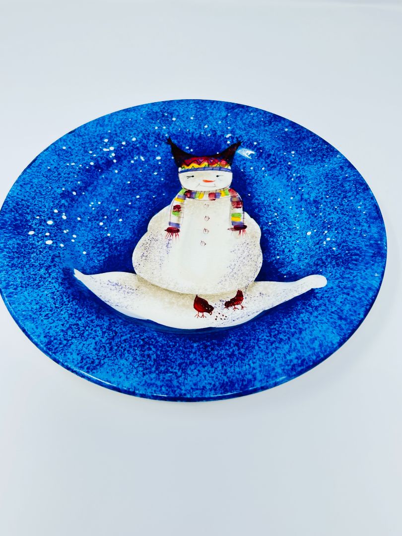 Sakura Snowmates Blue Snowman Plate, 8 1/2"