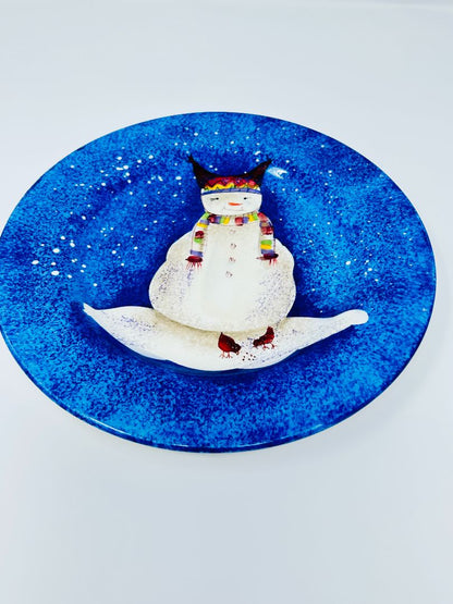 Sakura Snowmates Blue Snowman Plate, 8 1/2"