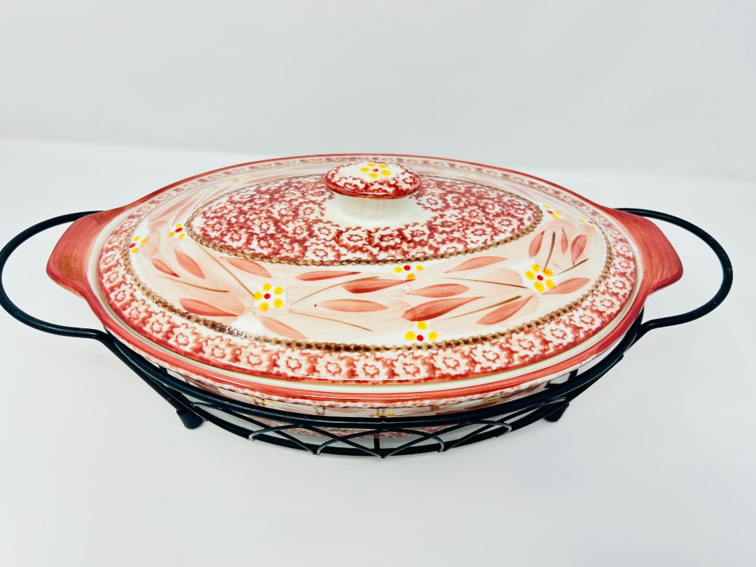 Cranberry Temptations Old World Oval Baker Rack w/ Lid, 13"