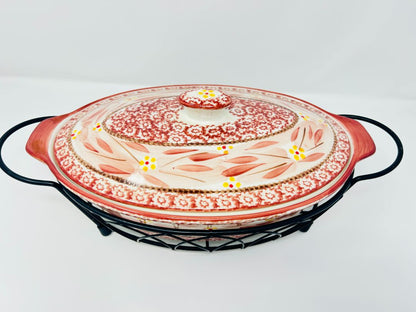 Cranberry Temptations Old World Oval Baker Rack w/ Lid, 13"