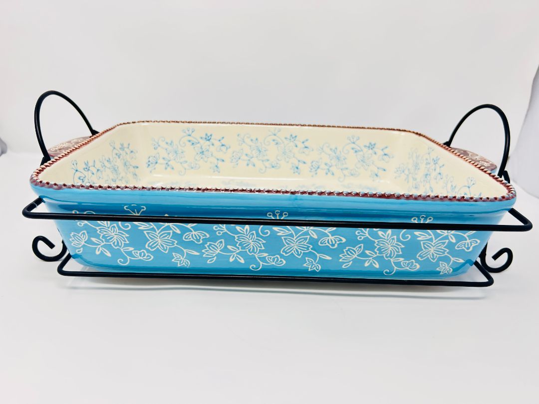 Blue Temptations Floral Lace 9 x 13 Baker w/ Rack, 13" x 9"