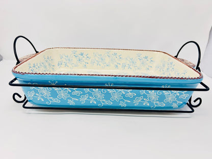 Blue Temptations Floral Lace 9 x 13 Baker w/ Rack, 13" x 9"