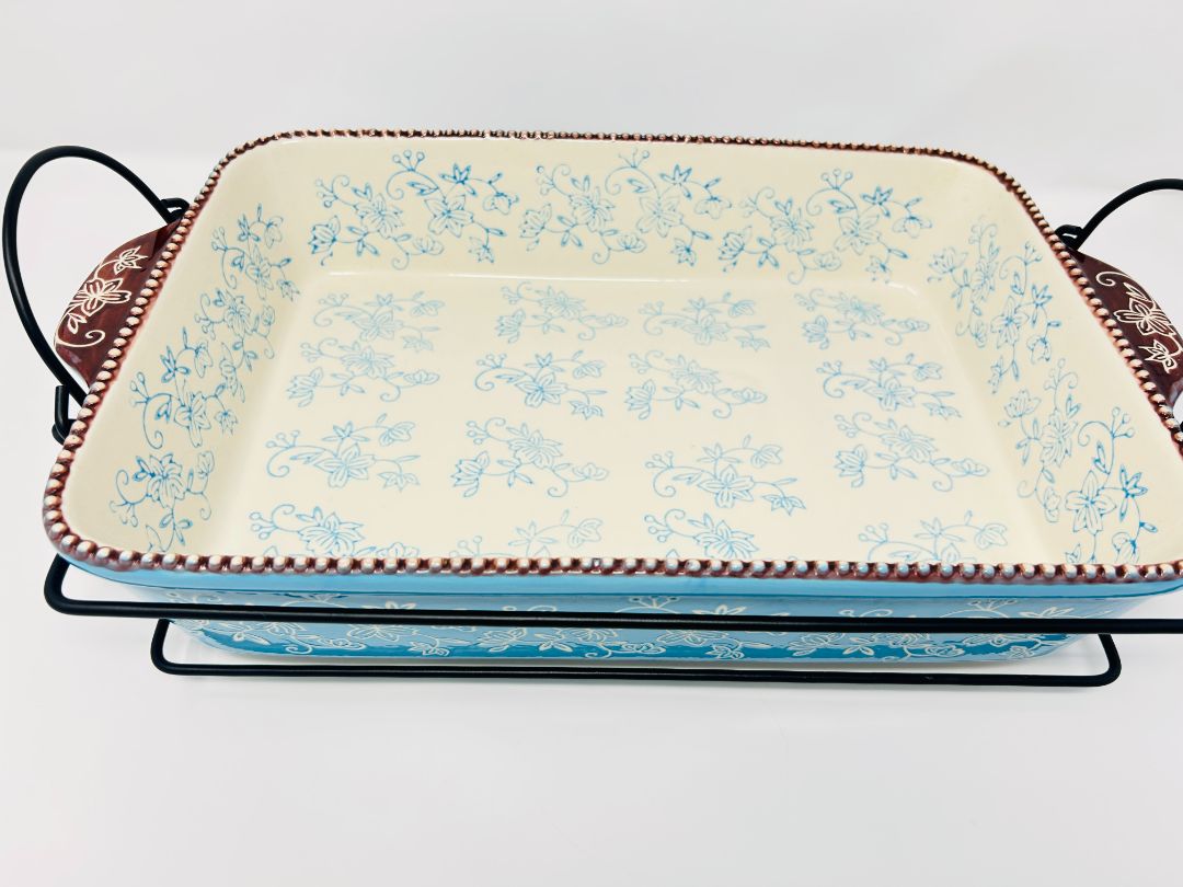 Blue Temptations Floral Lace 9 x 13 Baker w/ Rack, 13" x 9"