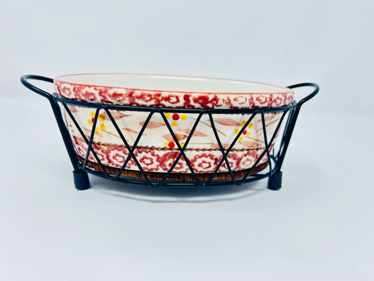 Cranberry Temptations Old World Oval Baker w/ Rack 3 pcs, 6 3/4"