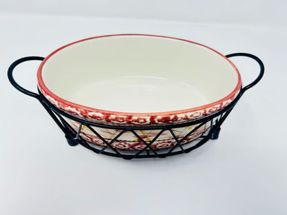 Cranberry Temptations Old World Oval Baker w/ Rack 3 pcs, 6 3/4"