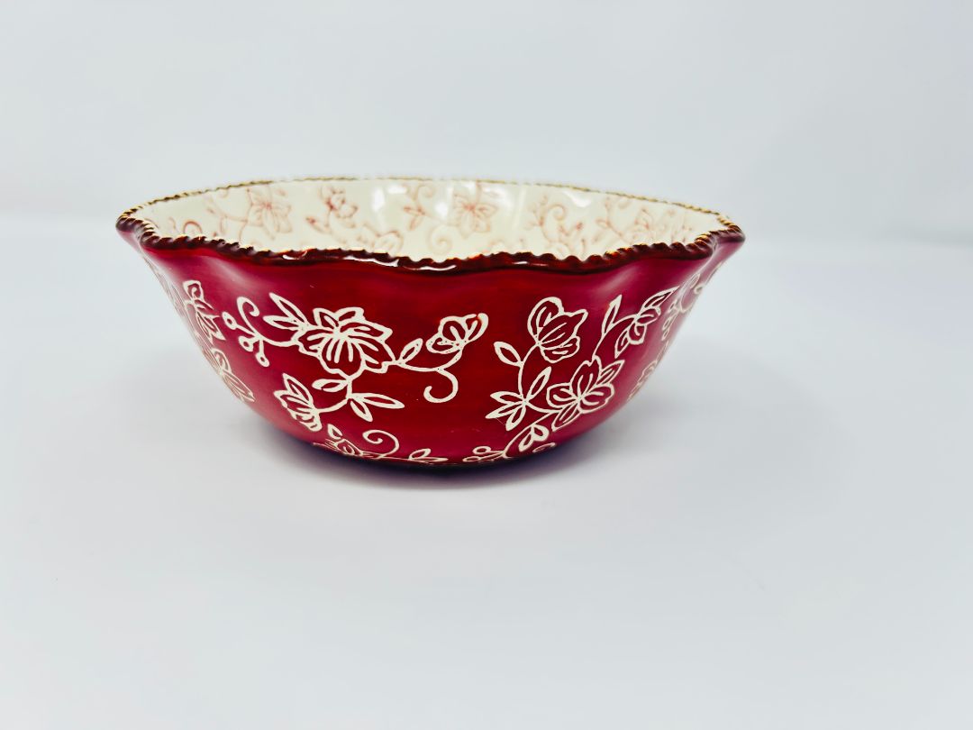 Temptations Floral Lace Cranberry Bowl .8 Qt, 6"